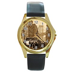Vintage Old Car Round Gold Metal Watch by Valentinaart