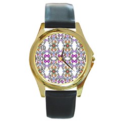 Floral Ornament Baby Girl Design Round Gold Metal Watch by Simbadda