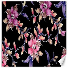 Neon Flowers Black Background Canvas 16  X 16   by Simbadda