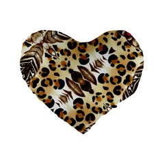 Background Fabric Animal Motifs And Flowers Standard 16  Premium Heart Shape Cushions by Amaryn4rt
