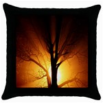 Rays Of Light Tree In Fog At Night Throw Pillow Case (Black) Front