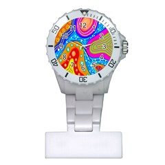 Hand Painted Digital Doodle Abstract Pattern Plastic Nurses Watch by Simbadda