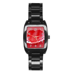 Red Fractal Wavy Heart Stainless Steel Barrel Watch by Simbadda