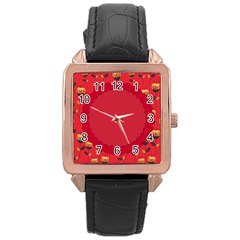 Floral Roses Pattern Background Seamless Rose Gold Leather Watch  by Simbadda