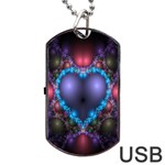 Blue Heart Fractal Image With Help From A Script Dog Tag USB Flash (One Side) Front