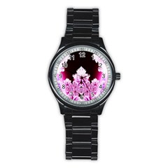 Fractal In Pink Lovely Stainless Steel Round Watch by Simbadda