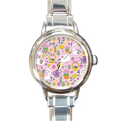 Cute Easter Pattern Round Italian Charm Watch by Valentinaart