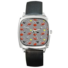 Balltiled Grey Ball Tennis Football Basketball Billiards Square Metal Watch by Mariart