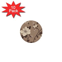 Floral Flower Rose Leaf Grey 1  Mini Buttons (10 Pack)  by Mariart