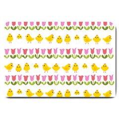 Easter - Chick And Tulips Large Doormat  by Valentinaart
