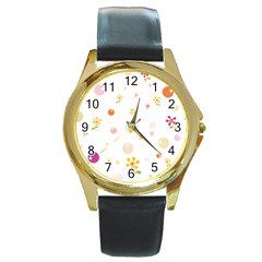 Flower Floral Star Balloon Bubble Round Gold Metal Watch by Mariart