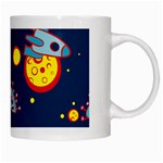 Rocket Ufo Moon Star Space Planet Blue Circle White Mugs Right