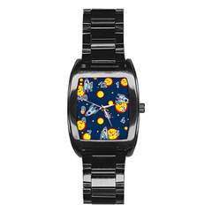 Rocket Ufo Moon Star Space Planet Blue Circle Stainless Steel Barrel Watch by Mariart