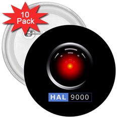 Hal 9000 3  Buttons (10 Pack)  by linceazul