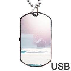 Winter Day Pink Mood Cottages Dog Tag Usb Flash (two Sides) by Nexatart