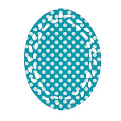 Sleeping Kitties Polka Dots Teal Ornament (oval Filigree) by emilyzragz