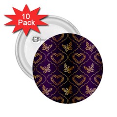 Flower Butterfly Gold Purple Heart Love 2 25  Buttons (10 Pack)  by Mariart