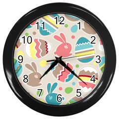 Easter Rabbit Bunny Rainbow Wall Clocks (black) by Mariart