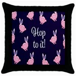 Rabbit Bunny Pink Purple Easter Animals Throw Pillow Case (Black) Front