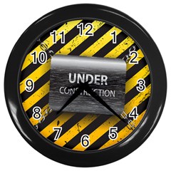Under Construction Sign Iron Line Black Yellow Cross Wall Clocks (black) by Mariart