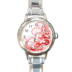 Love Heart Butterfly Pink Leaf Flower Round Italian Charm Watch by Mariart