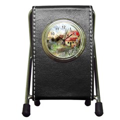 Old Spanish Village Pen Holder Desk Clocks by digitaldivadesigns