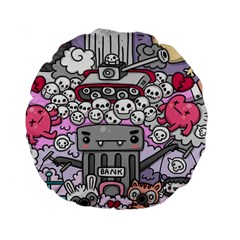 0 Sad War Kawaii Doodle Standard 15  Premium Round Cushions by Nexatart