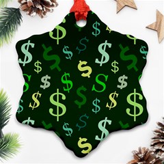 Money Us Dollar Green Snowflake Ornament (two Sides) by Mariart