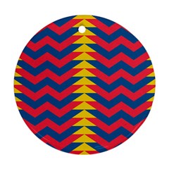 Lllustration Geometric Red Blue Yellow Chevron Wave Line Round Ornament (two Sides) by Mariart