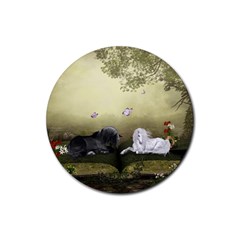 Wonderful Whte Unicorn With Black Horse Rubber Round Coaster (4 Pack)  by FantasyWorld7