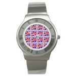 Happy 4th Of July Theme Pattern Stainless Steel Watch Front