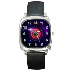 The Little Astronaut On A Tiny Fractal Planet Square Metal Watch by jayaprime