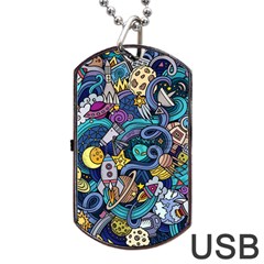 Cartoon Hand Drawn Doodles On The Subject Of Space Style Theme Seamless Pattern Vector Background Dog Tag Usb Flash (two Sides) by BangZart