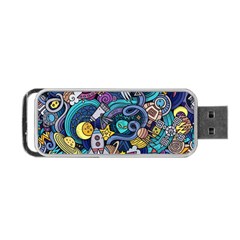 Cartoon Hand Drawn Doodles On The Subject Of Space Style Theme Seamless Pattern Vector Background Portable Usb Flash (one Side) by BangZart