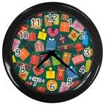 Presents Gifts Background Colorful Wall Clocks (Black) Front