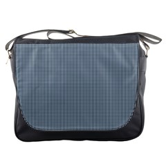 Silent Night Blue Mini Gingham Check Plaid Messenger Bags by PodArtist