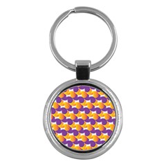 Purple And Yellow Abstract Pattern Key Chains (round)  by paulaoliveiradesign