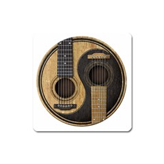 Old And Worn Acoustic Guitars Yin Yang Square Magnet by JeffBartels