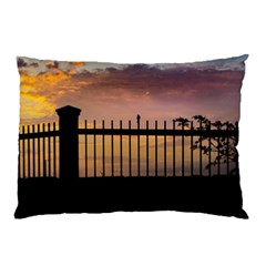 Small Bird Over Fence Backlight Sunset Scene Pillow Case (two Sides) by dflcprints