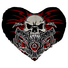 Skull Tribal Large 19  Premium Flano Heart Shape Cushions by Valentinaart