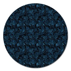 Blue Flower Glitter Look Magnet 5  (round) by gatterwe