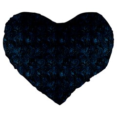 Blue Flower Glitter Look Large 19  Premium Flano Heart Shape Cushions by gatterwe