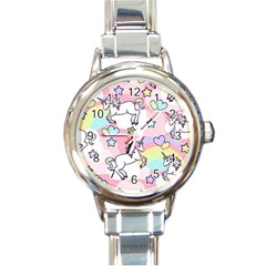 Unicorn Rainbow Round Italian Charm Watch by Nexatart