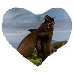 Komodo Dragons Fight Large 19  Premium Flano Heart Shape Cushions by Nexatart