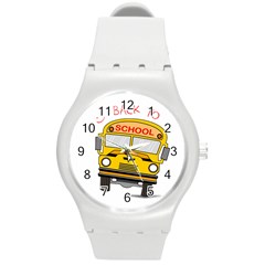 Back To School - School Bus Round Plastic Sport Watch (m) by Valentinaart