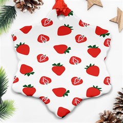 Red Fruit Strawberry Pattern Snowflake Ornament (two Sides) by Mariart
