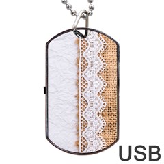 Parchement,lace And Burlap Dog Tag Usb Flash (one Side) by NouveauDesign