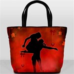 Dancing Couple On Red Background With Flowers And Hearts Bucket Bags Front