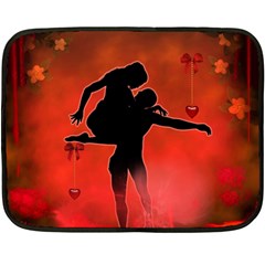 Dancing Couple On Red Background With Flowers And Hearts Double Sided Fleece Blanket (mini)  by FantasyWorld7