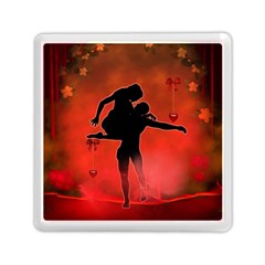Dancing Couple On Red Background With Flowers And Hearts Memory Card Reader (square)  by FantasyWorld7
